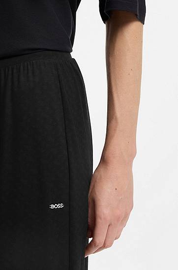 Пижама BOSS Monogram-print pyjama bottoms with logo plate Черно | 50550711, 1