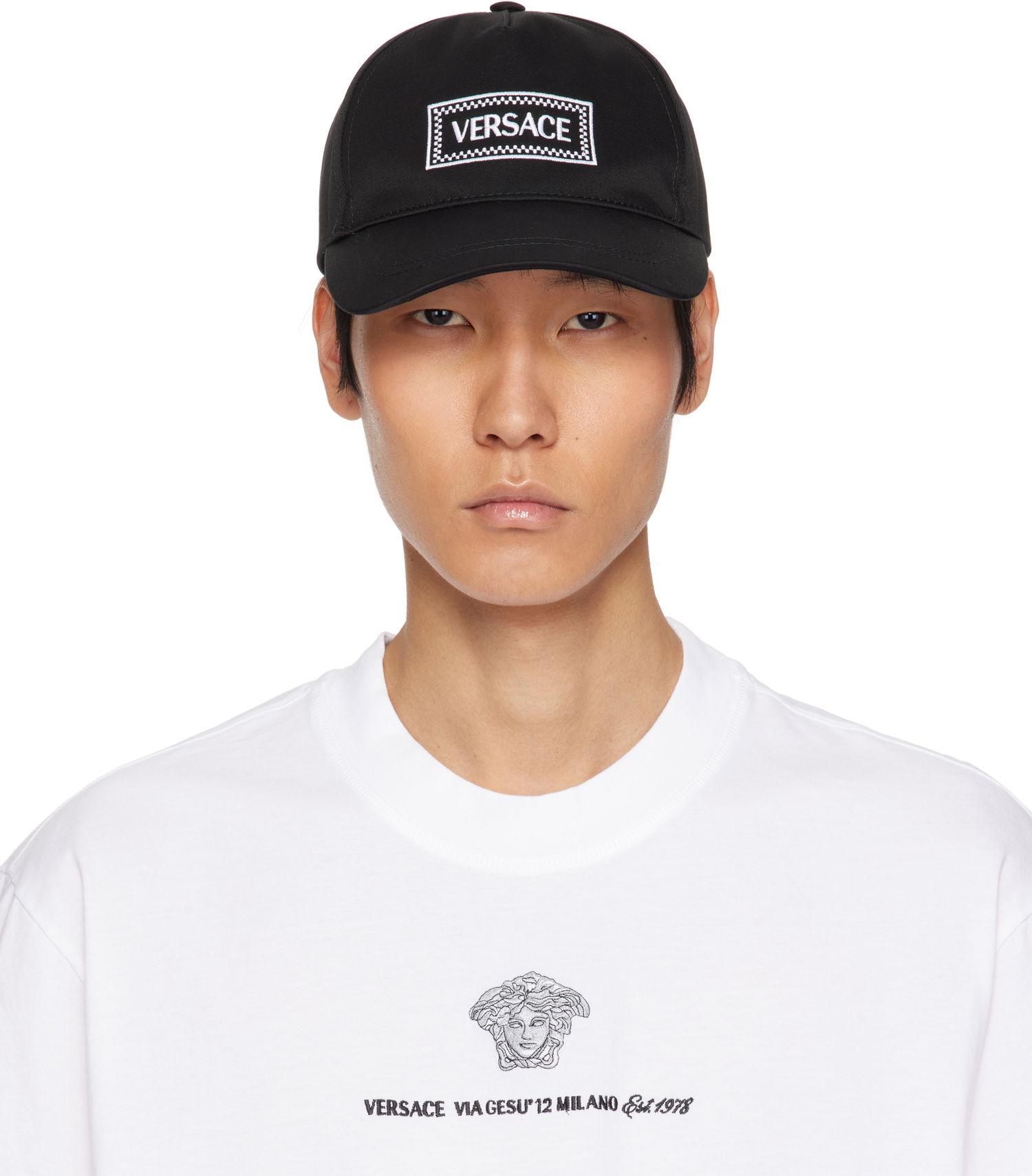 Шапка с козирка Versace Versace Embroidered Drill Cap Черно | 1010746_1A11316, 0