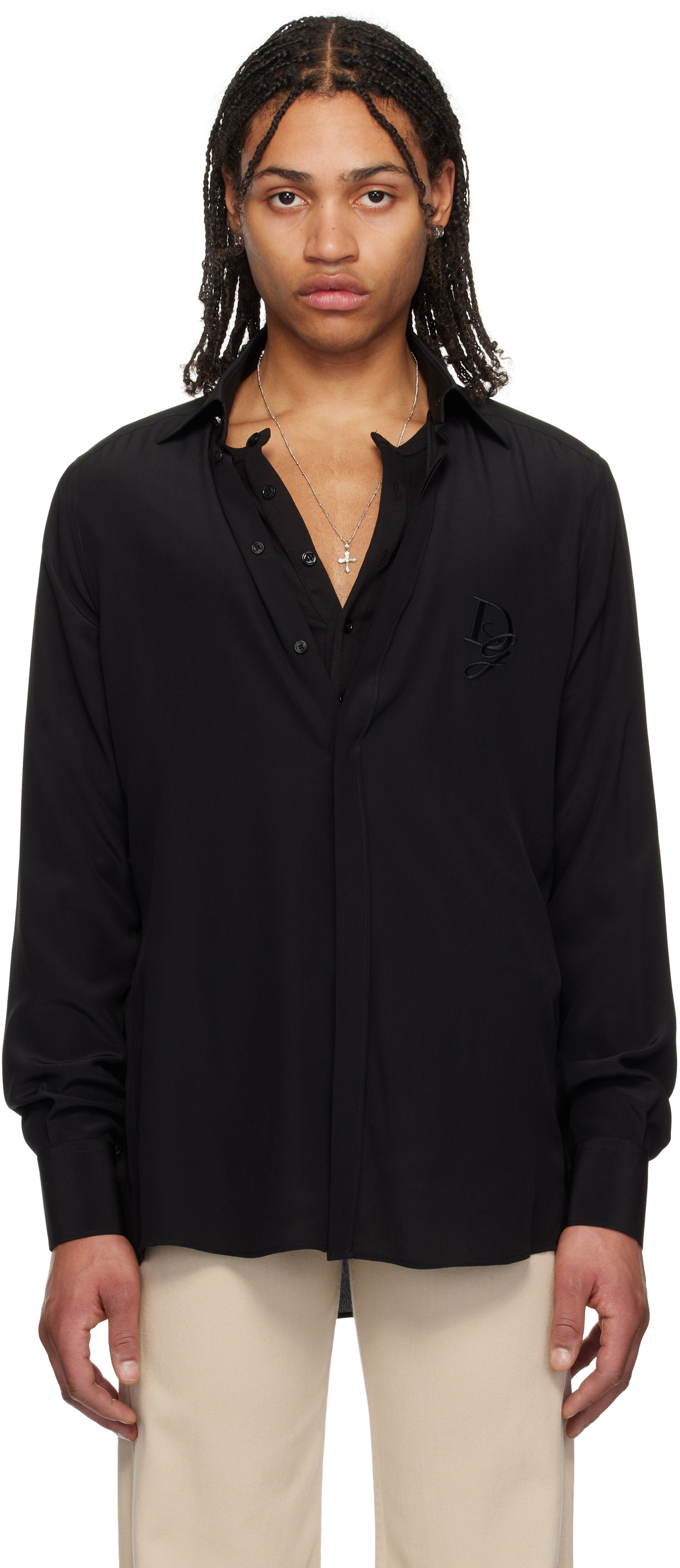 Риза Dolce & Gabbana Dolce&Gabbana Silk Logo Embroidered Shirt Черно | G5MO1ZFU1UQ, 0