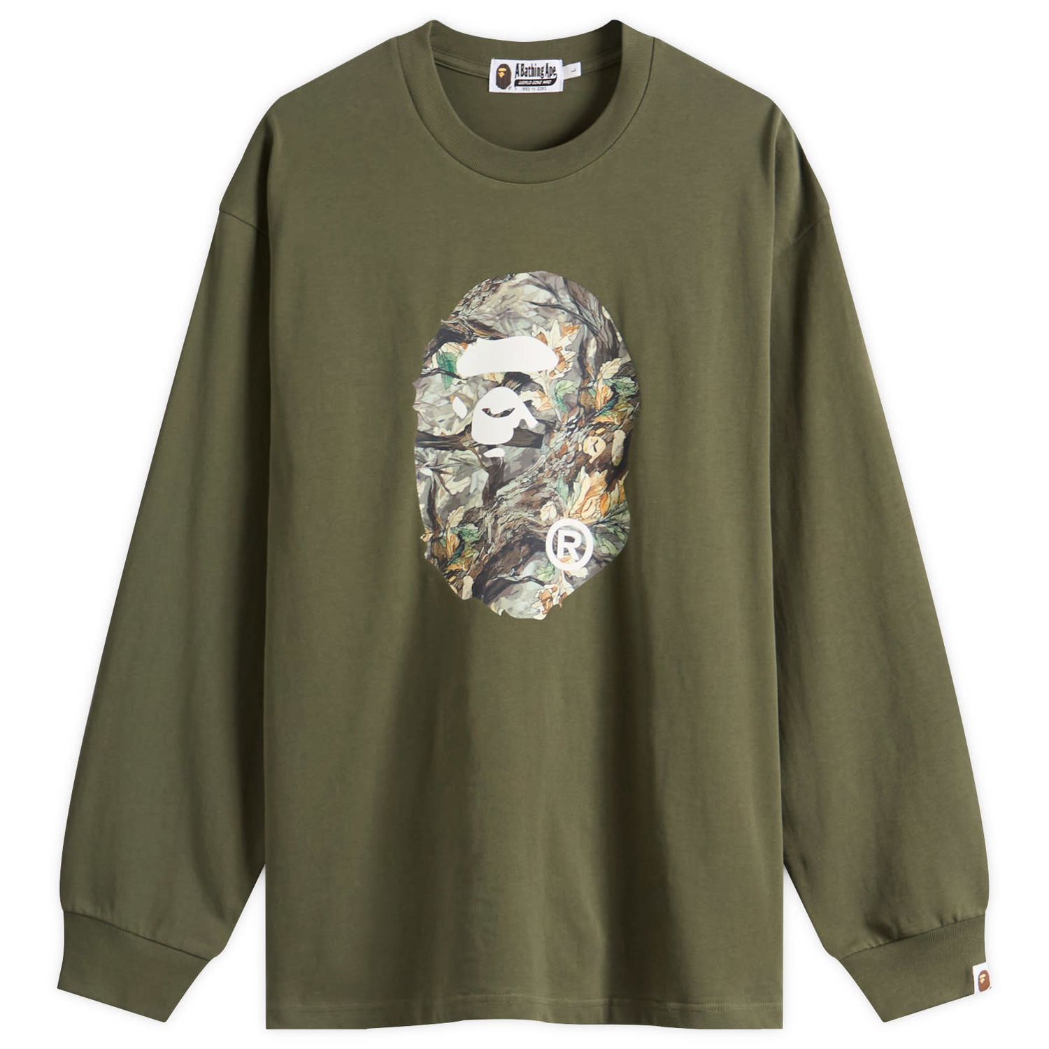 Тениска BAPE A Bathing Ape Tree Edge Camo Ape Head Longsleeve T-Shirt Зелено | 001LTL801305M-ODR, 1