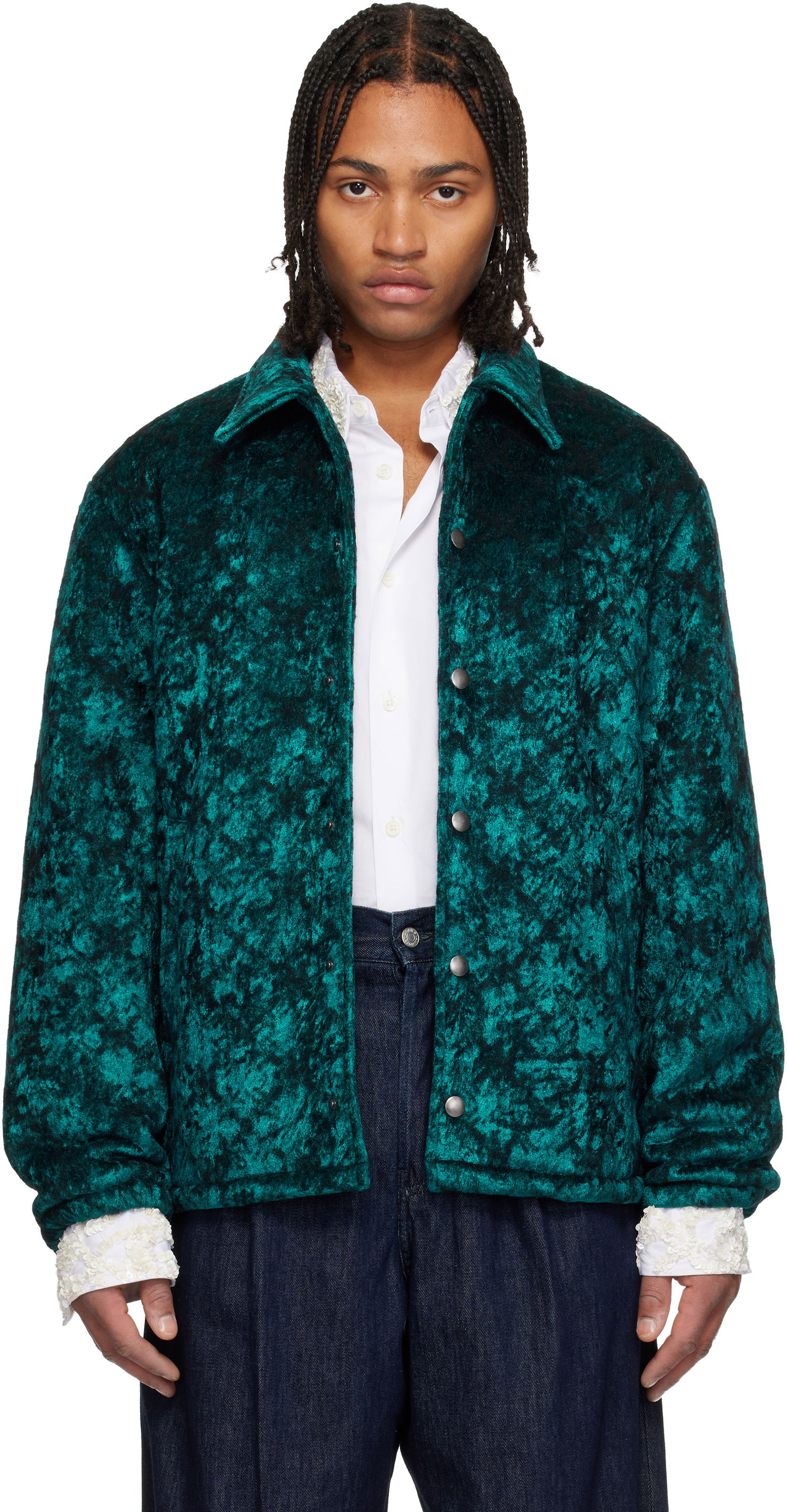 Яке Dries Van Noten Dries Van Noten Crushed Velvet Jacket Зелено | 252-020575-2133, 0