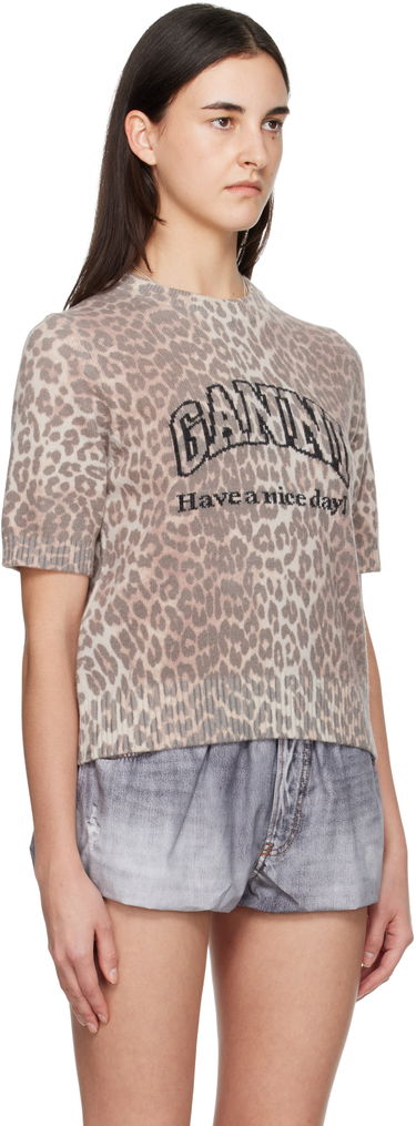 Тениска GANNI GANNI Leopard Print Short-Sleeve Knit Graphic T-shirt Многоцветен | K2500, 1