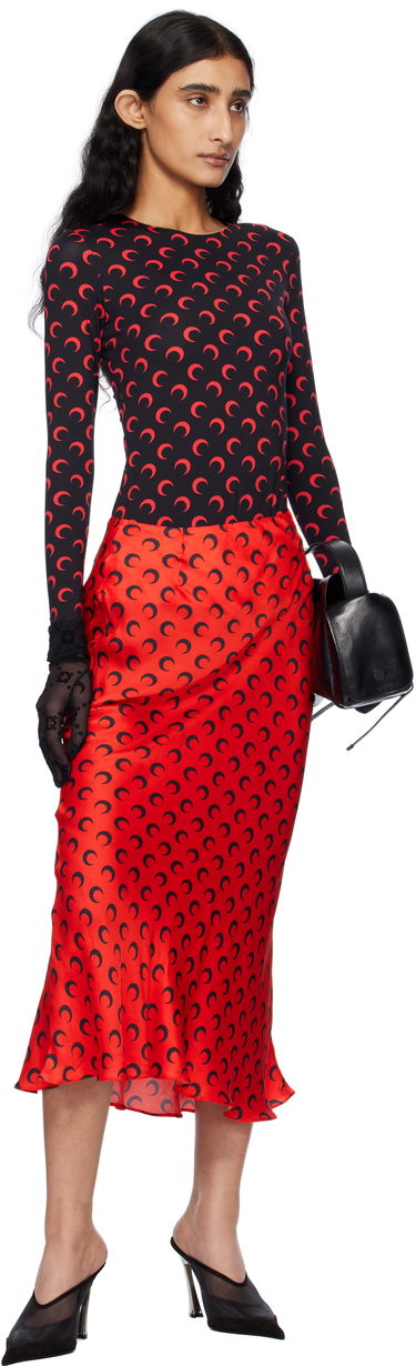 Пола Marine Serre Marine Serre Moon Print Satin Midi Skirt Червено | WSK070A CWOV0060, 3
