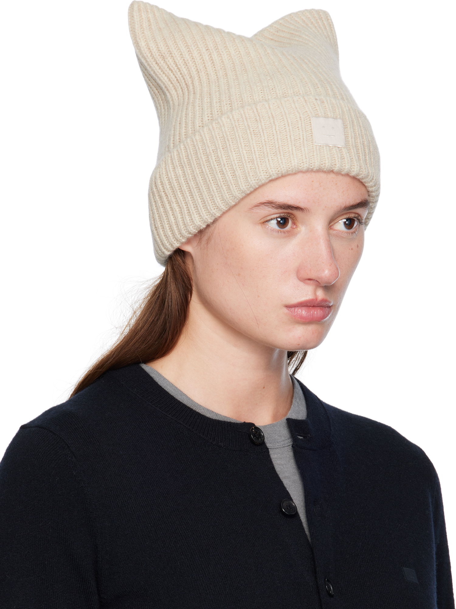 Шапка Acne Studios Acne Studios Square Face Logo Beanie Бежово | C40426-, 1