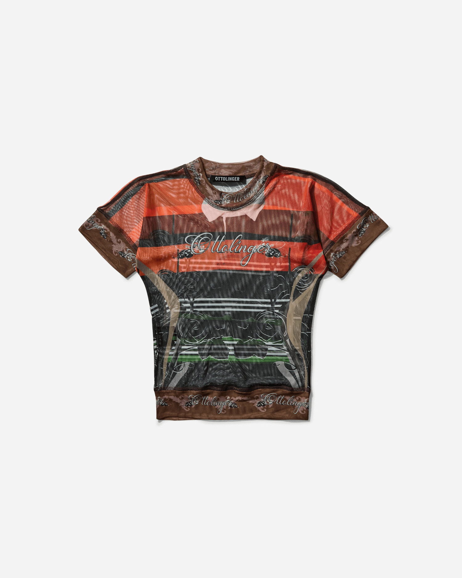 Съкратен топ Ottolinger Ottolinger Mesh Polo Print T-Shirt Кафяво | 101-100401-01 PRIBLK, 0