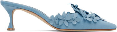 Аксесоари Manolo Blahnik Manolo Blahnik Harnes Floral Appliqué Suede Mules Синьо | 225-1763-0001, 0