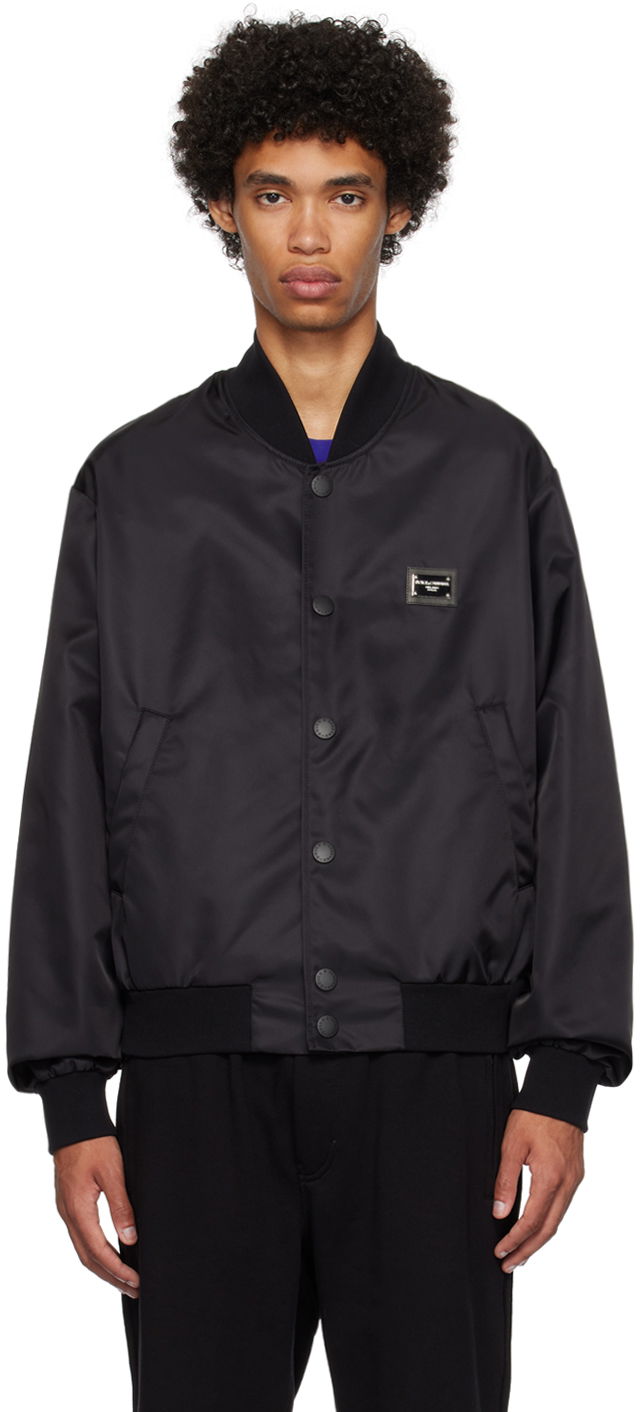 Яке бомбър Dolce & Gabbana Black Plaque Bomber Jacket Черно | G9ZO1TG7F2K, 0