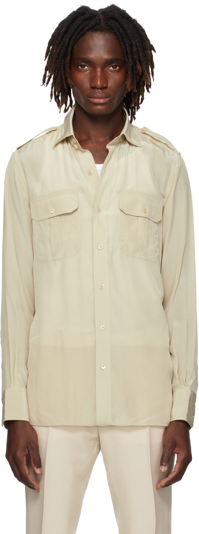 Риза Tom Ford TOM FORD Silk Safari Shirt Бежово | HMBC03-SPS86