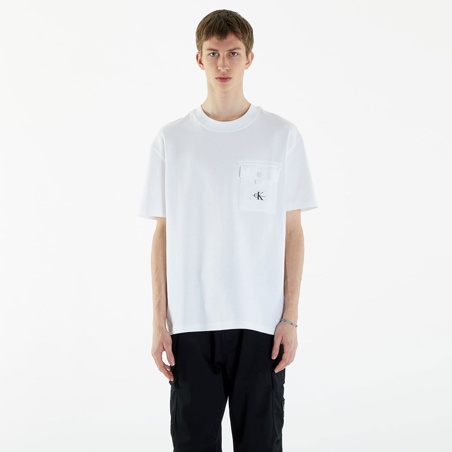 Тениска CALVIN KLEIN Texture Pocket Short Sleeve T-Shirt Бяло | J30J325214 YAF, 0
