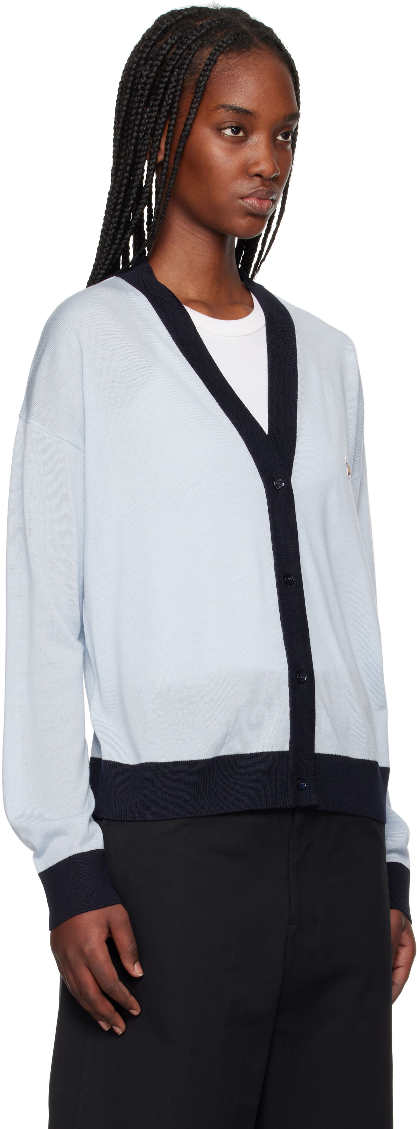 Пуловер MAISON KITSUNÉ Maison Kitsuné Bi-Color Comfort Cardigan with Fox Patch Синьо | OW00516KT1136, 1