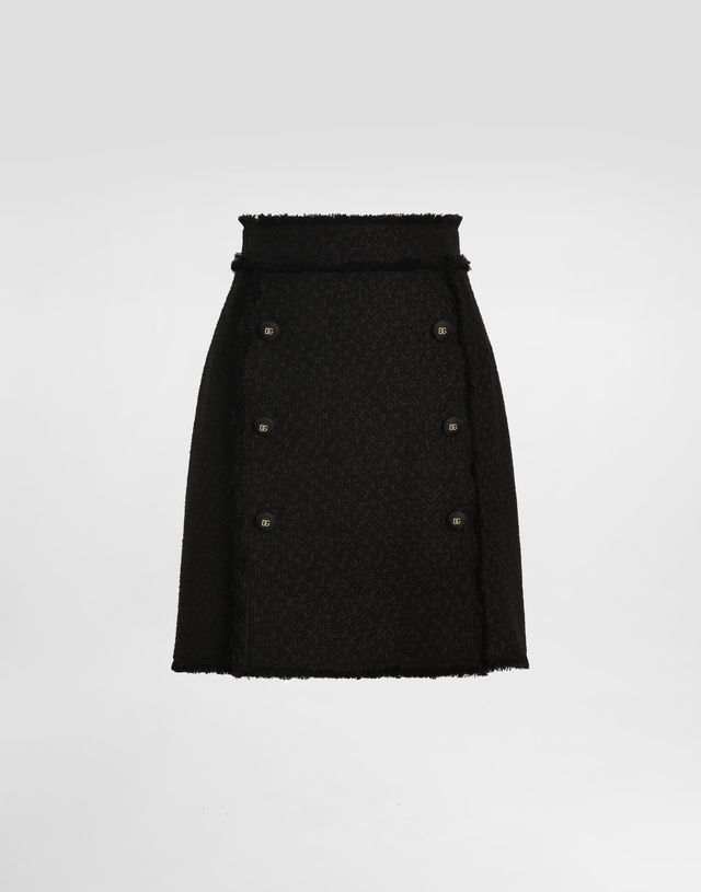 Dolce & Gabbana Short Raschel Tweed Skirt with DG Logo Buttons
