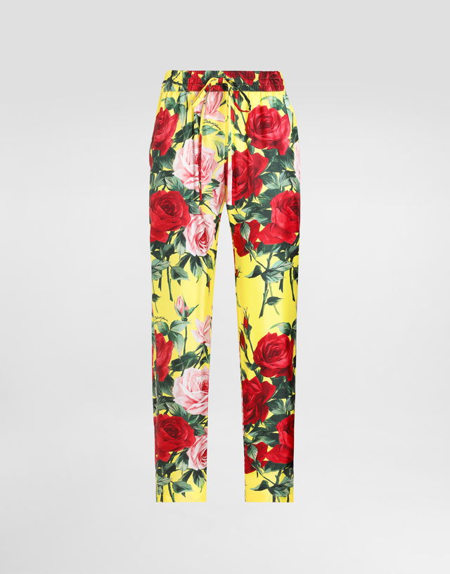 Dolce & Gabbana Silk Twill Bouquet Print Pants