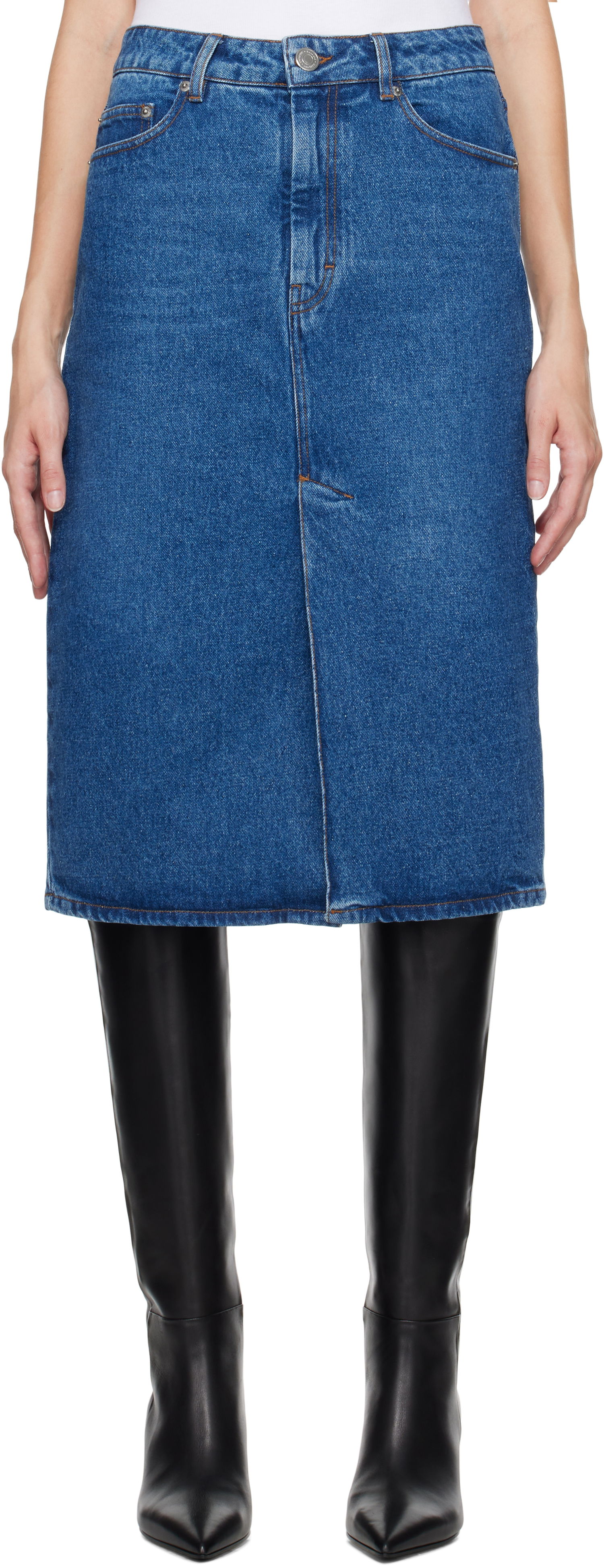 Пола AMI Pencil Denim Midi Skirt Синьо | FSK235.DE0031, 0