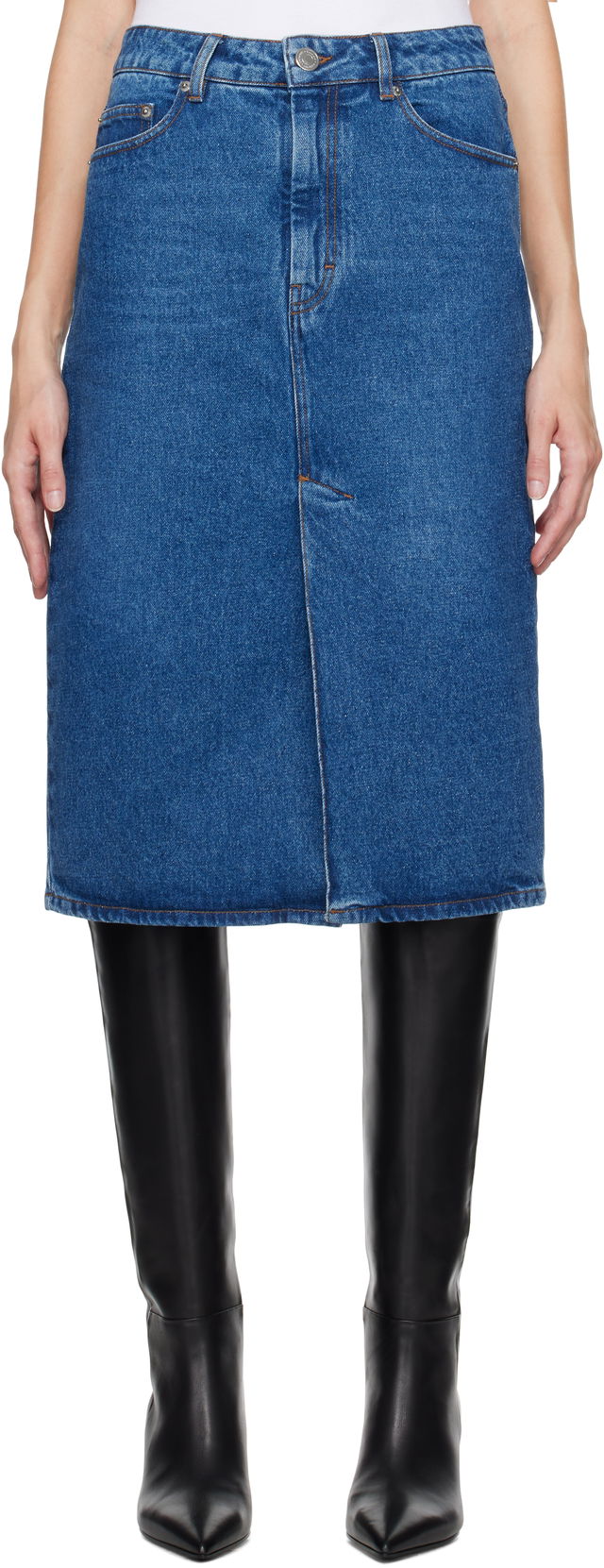 Pencil Denim Midi Skirt