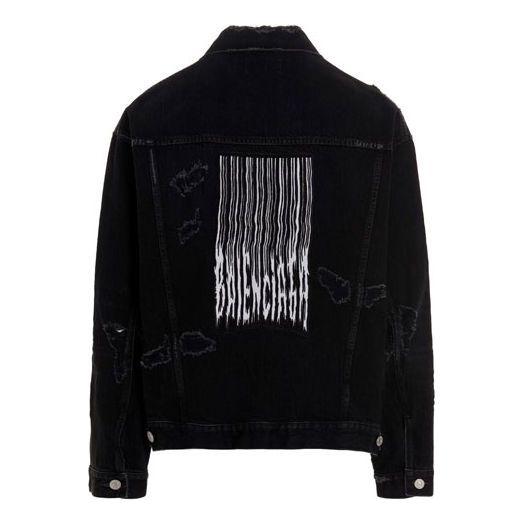 Яке Balenciaga Destroyed Denim Jacket With Barcode Print Черно | 664329TBP471055