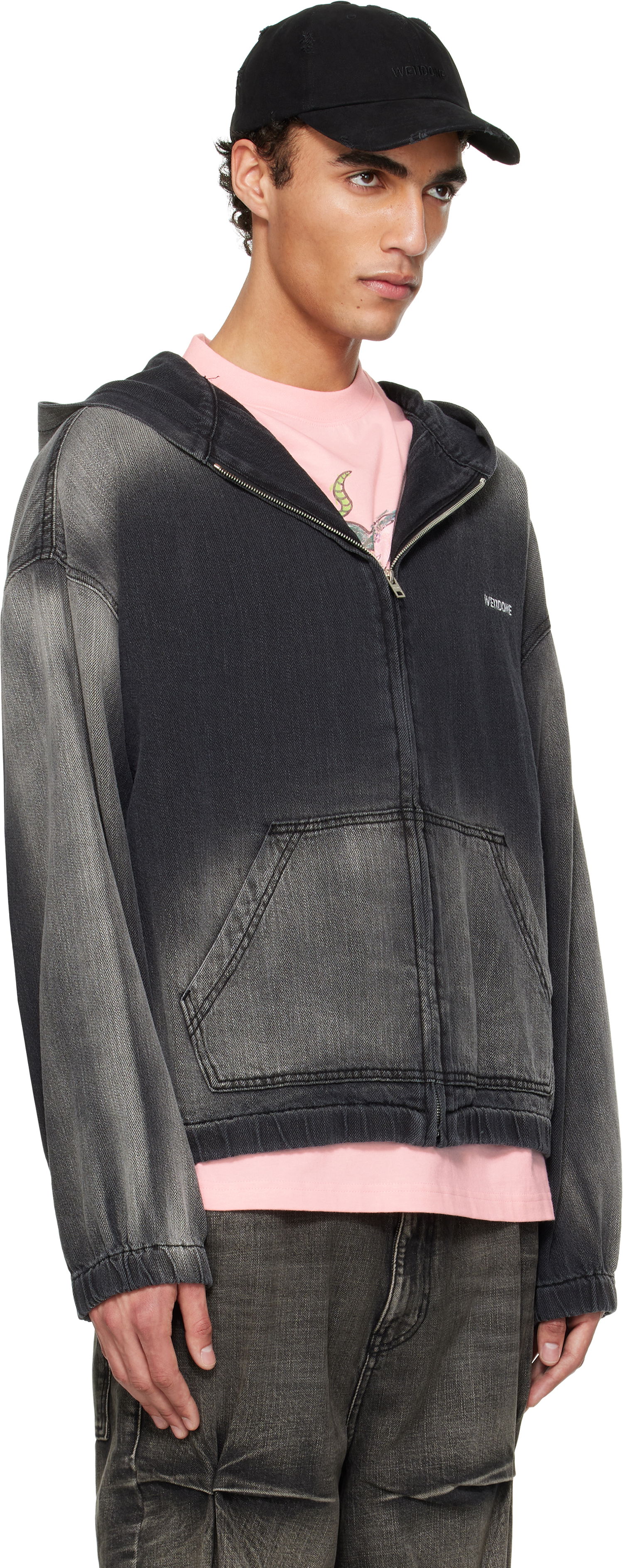 Суитчър We11done We11done Zip-Up Denim Hoodie Сиво | WD-DJ1-25-317-U-BK, 1