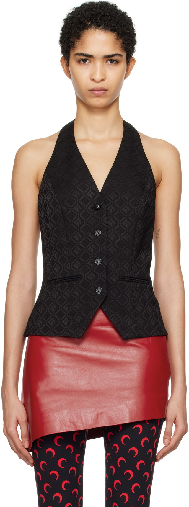 Diamond Jacquard Tailoring Halterneck Vest