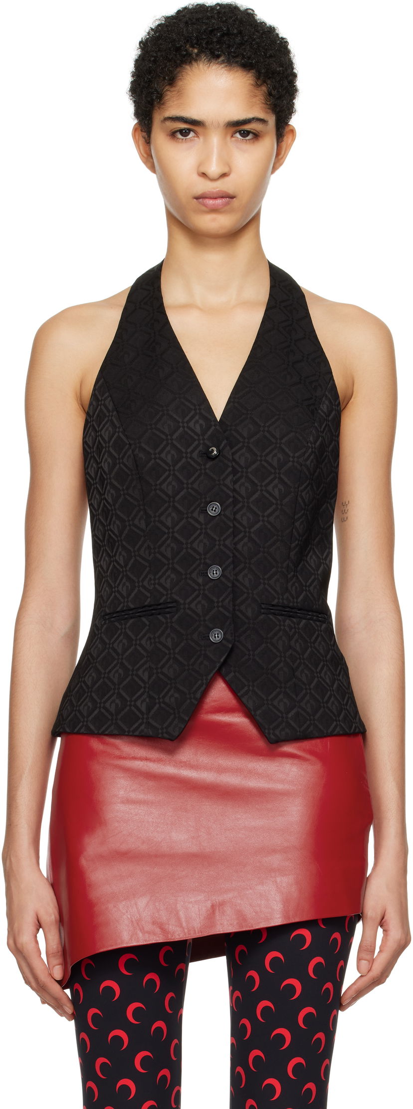 Жилетка Marine Serre Diamond Jacquard Tailoring Halterneck Vest Черно | WTO405A