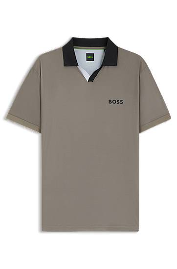 Поло тениска BOSS Active slim-fit ripstop polo shirt with colour-blocking Сиво | 50543348, 0
