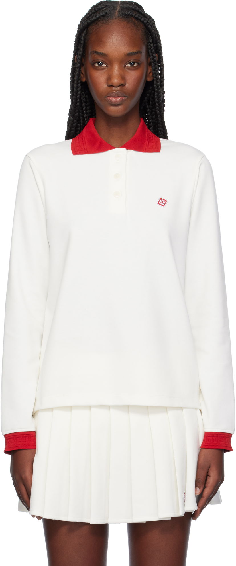 Поло тениска Casablanca Long Sleeve Polo Shirt Бяло | WF24-JTP-271-01