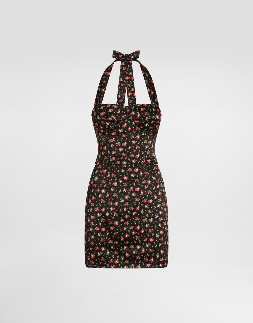 Pокля Dolce & Gabbana Small Rose-print Short Satin Halter Dress 44 Многоцветен | F610ZTFSA8JHN5XJ