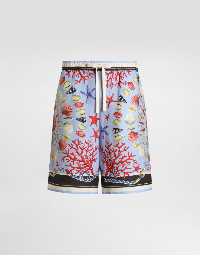 Dolce & Gabbana Shell-Print Linen Drawstring Shorts