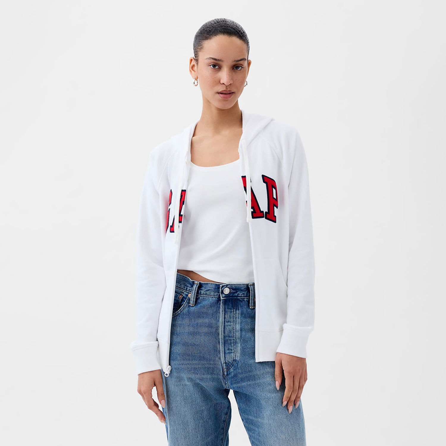 Суитчър GAP Fullzip Logo Hoodie Optic White V6 Бяло | 870536-04, 0