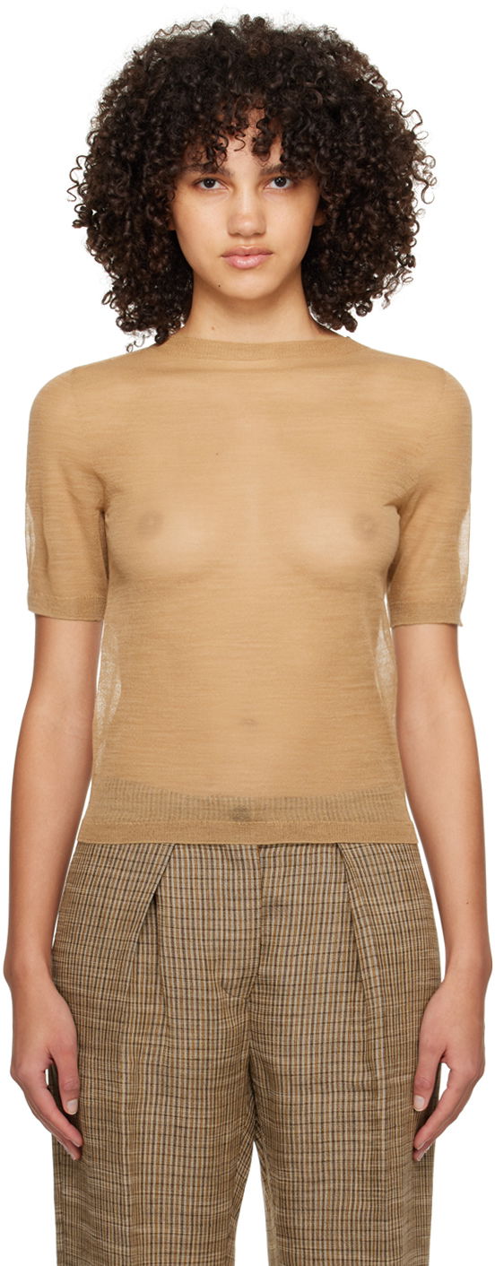 Тениска Acne Studios Sheer T-Shirt Бежово | A60489-