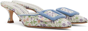 Аксесоари Manolo Blahnik Manolo Blahnik Maysalebica Floral Kitten Heel Mules Бяло | 423-1767, 3