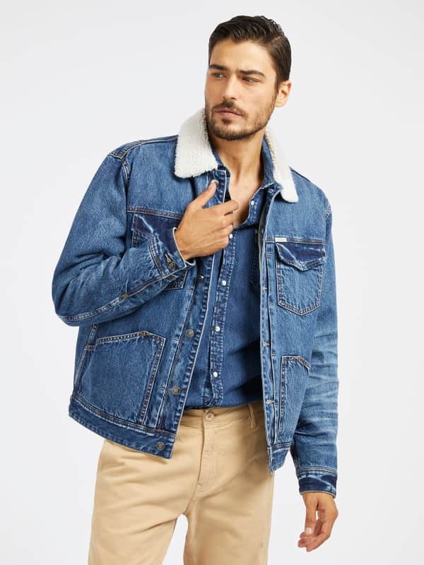 Яке GUESS Sherpa Collar Denim Jacket Тъмно синьо | M4RXN6D4YO1, 0