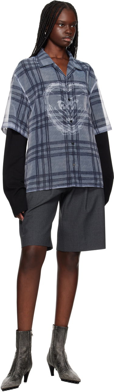 Риза We11done We11done Heart Layered Check Pattern Shirt Сиво | WD-SH1-25-176-U-GY, 3