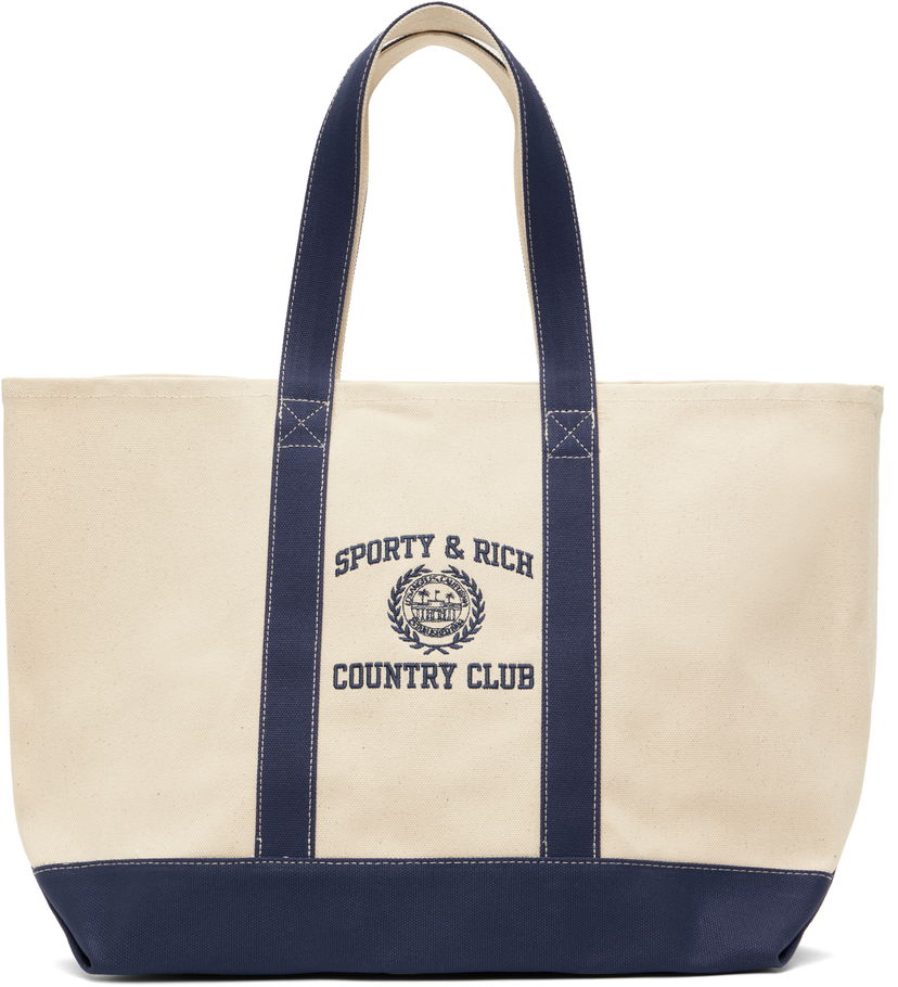 Голяма пазарска чанта Sporty & Rich Varsity Crest Canvas Tote Bag Бежово | BA004516218BE061