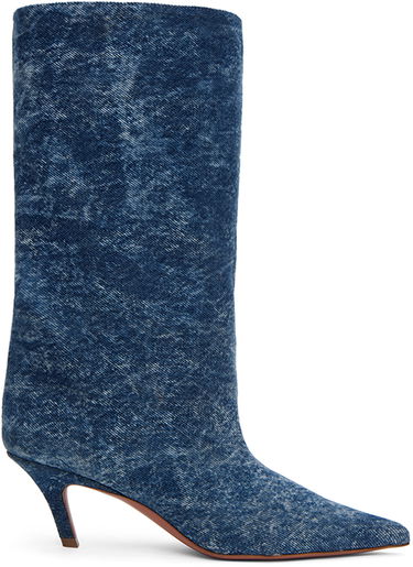 Дамска чанта Amina Muaddi Amina Muaddi Fiona 60 Denim Boots Синьо | FIONA BOOT SLANTED DENIM ACID, 0