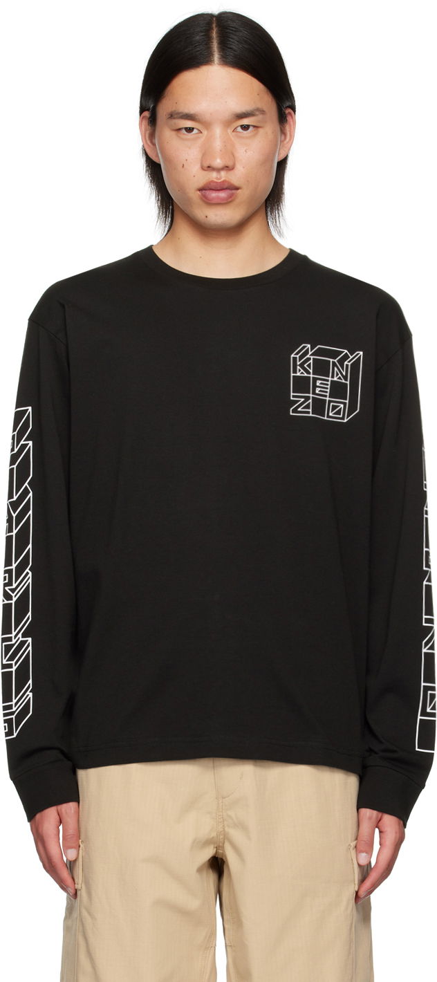 Тениска KENZO Black Paris Kube Classic Long Sleeve T-Shirt Черно | FE65TS2884SG, 0