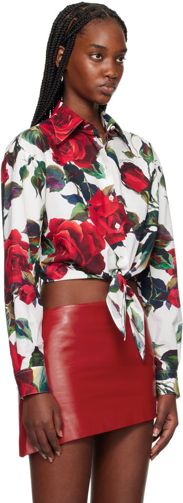 Риза Dolce & Gabbana Dolce&Gabbana Rose Print Tie Front Shirt Бяло | F5S65T HS5S2, 1