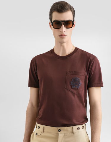 Тениска Dolce & Gabbana Cotton T-shirt with Crest Embroidery and Pocket Кафяво | G8RA2ZG7PZEM5039, 3