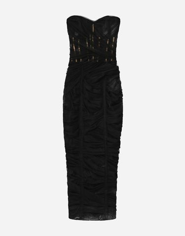 Pокля Dolce & Gabbana Tulle Calf-length Corset Dress With Draping Черно | F6DJYTHLUACN0000, 0