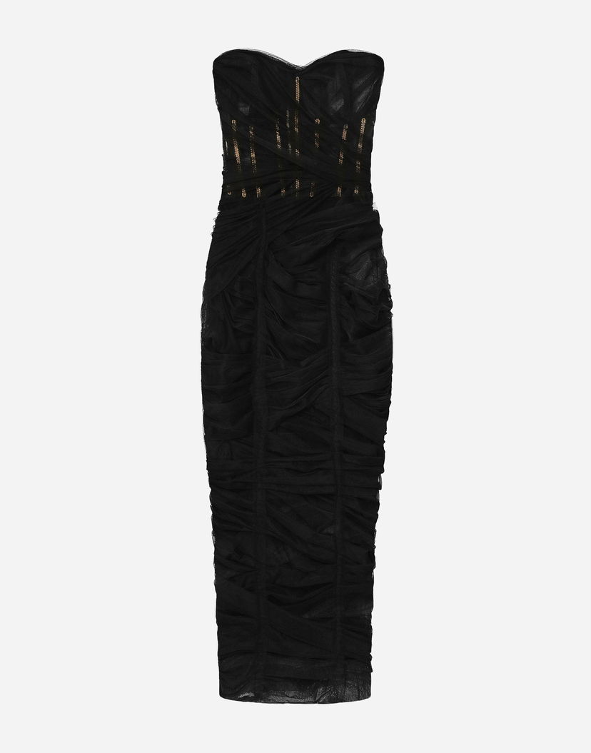 Pокля Dolce & Gabbana Tulle Calf-length Corset Dress With Draping Черно | F6DJYTHLUACN0000