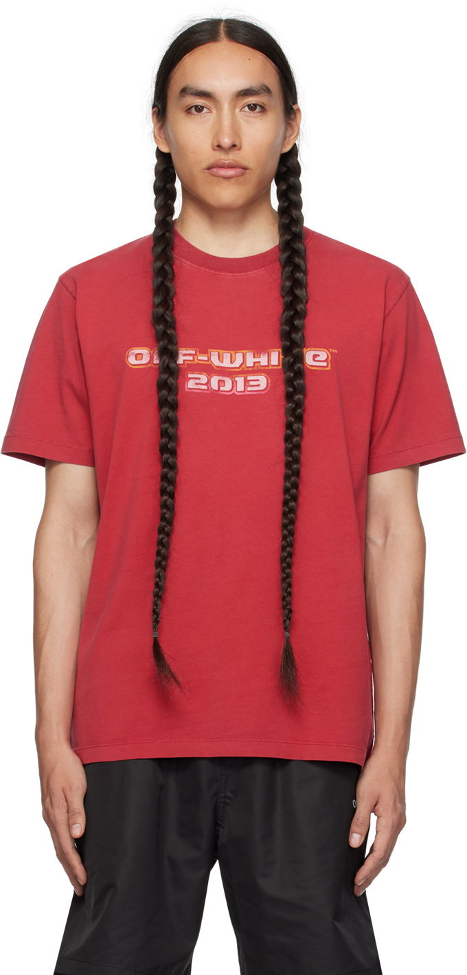 Тениска Off-White Red Digit Bacchus T-Shirt Червено | OMAA027F23JER0062984, 0