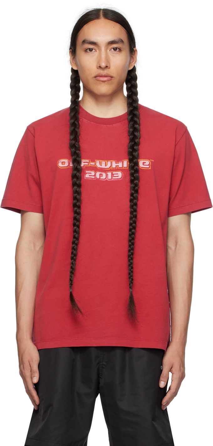 Тениска Off-White Red Digit Bacchus T-Shirt Червено | OMAA027F23JER0062984