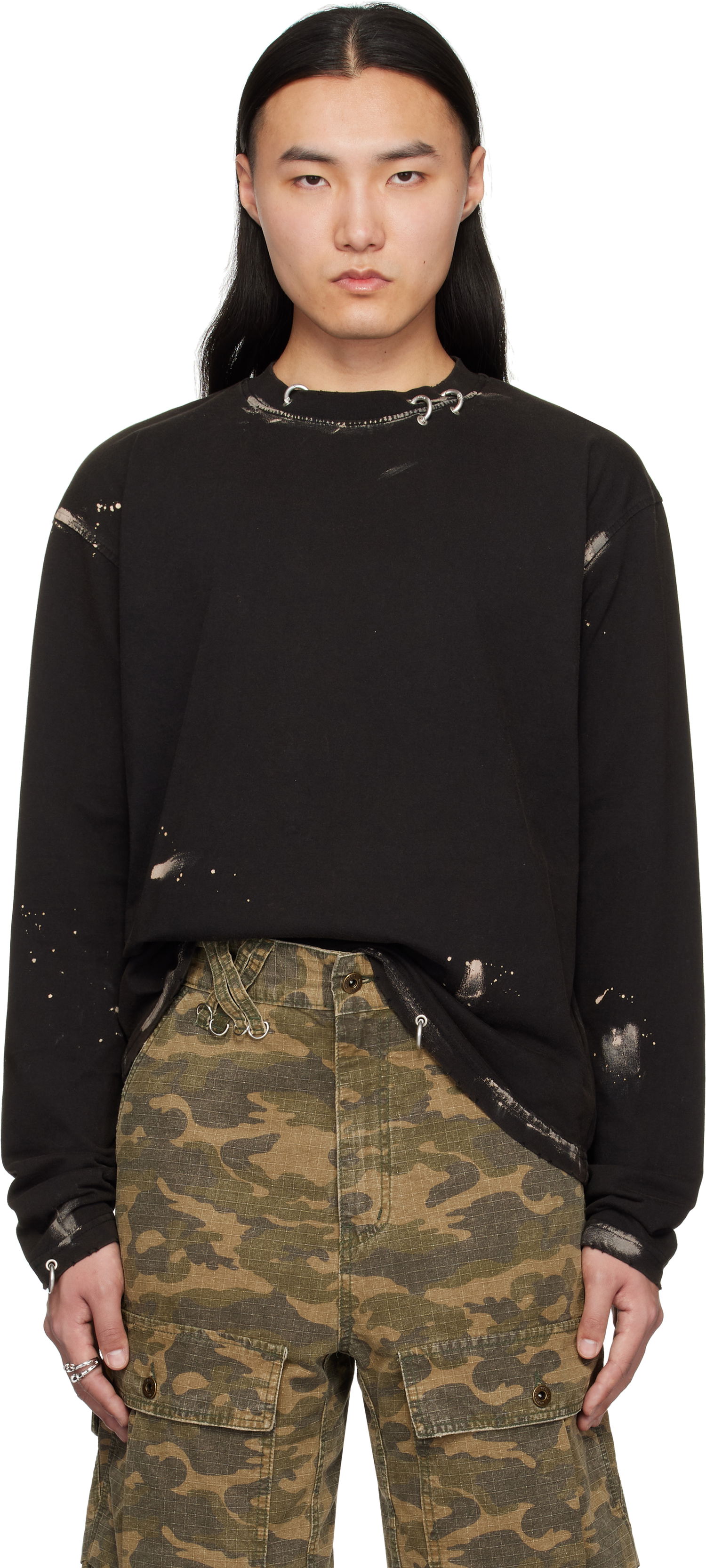Суитчър We11done We11done Pierced Long Sleeve T-Shirt Черно | WD-TT0-25-771-U-BK, 0