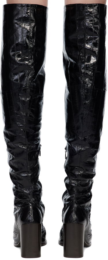 Кецове и обувки LEMAIRE Glove 80 Crinkled Patent Over-the-Knee Block Heel Boots Черно | FO0215 LL0156, 1