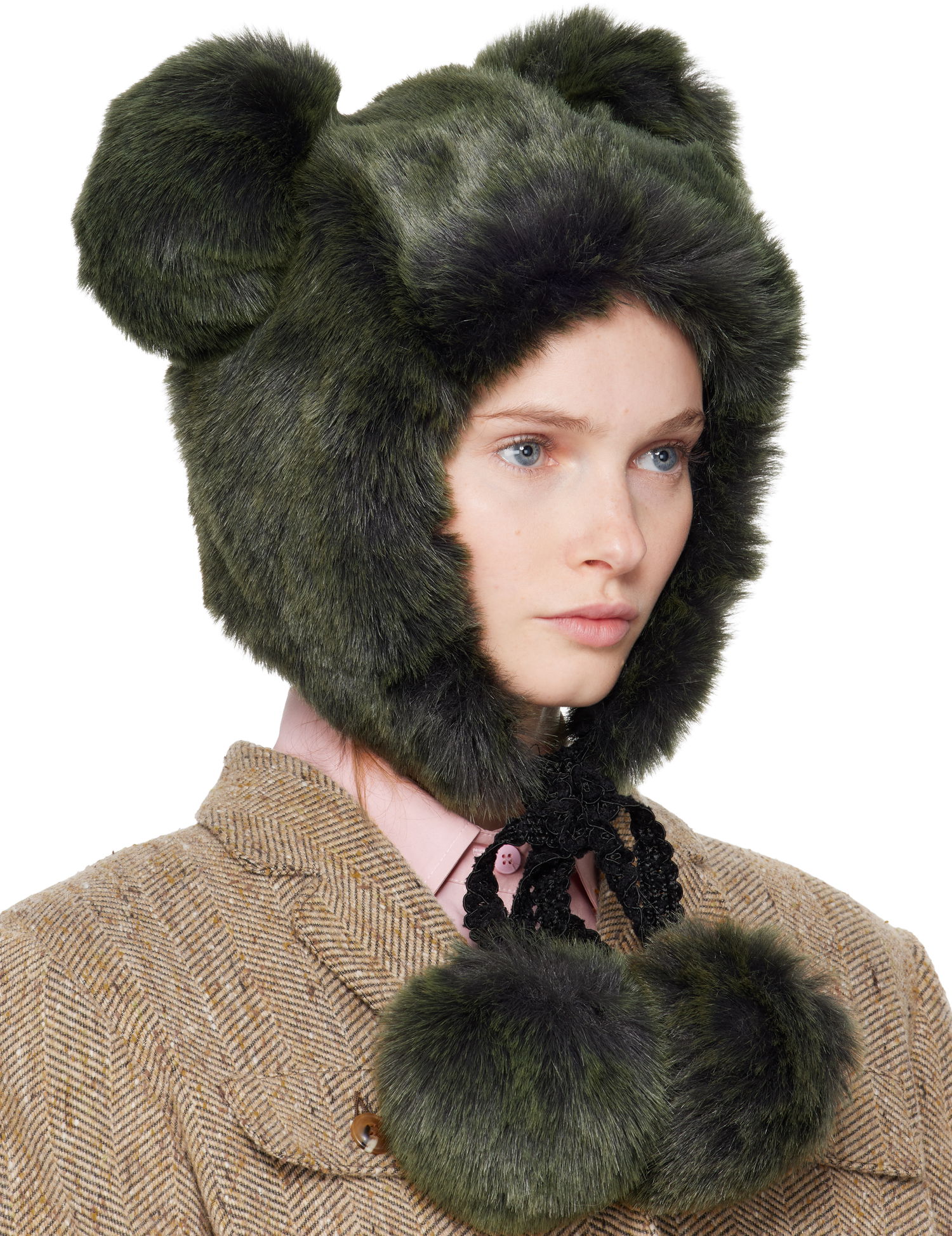 Шапка Anna Sui Anna Sui SSENSE Exclusive Faux Fur Teddy Bear Hat Зелено | S625Z93, 1