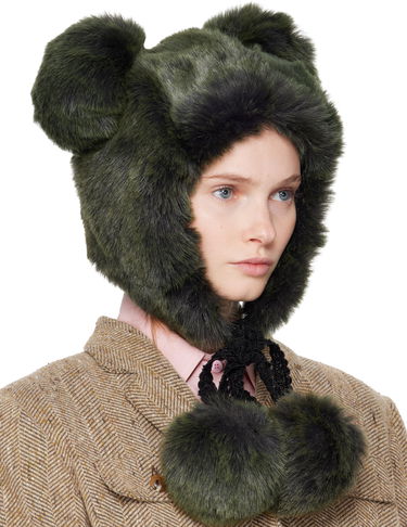 Шапка Anna Sui Anna Sui SSENSE Exclusive Faux Fur Teddy Bear Hat Зелено | S625Z93, 1