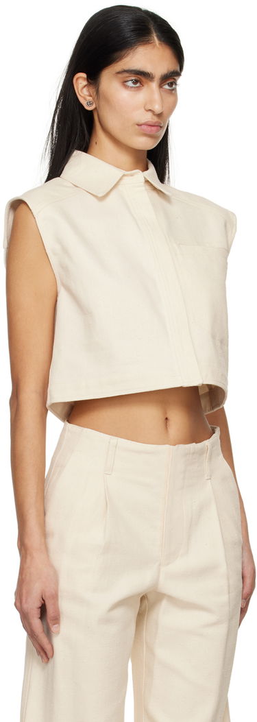 Риза Loulou de Saison Loulou de Saison Adora Cropped Sleeveless Shirt Бяло | ADORA, 1