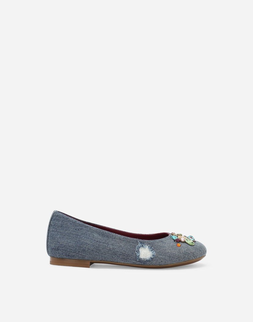 Кецове и обувки Dolce & Gabbana Dolce & Gabbana Patchwork Denim Embellished Ballet Flats (24-38) Синьо | D10510AR1428C609