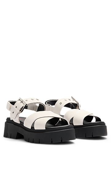 Аксесоари BOSS Suede Sandals with Buckled Strap and Chunky Sole Бяло | 50541753, 0