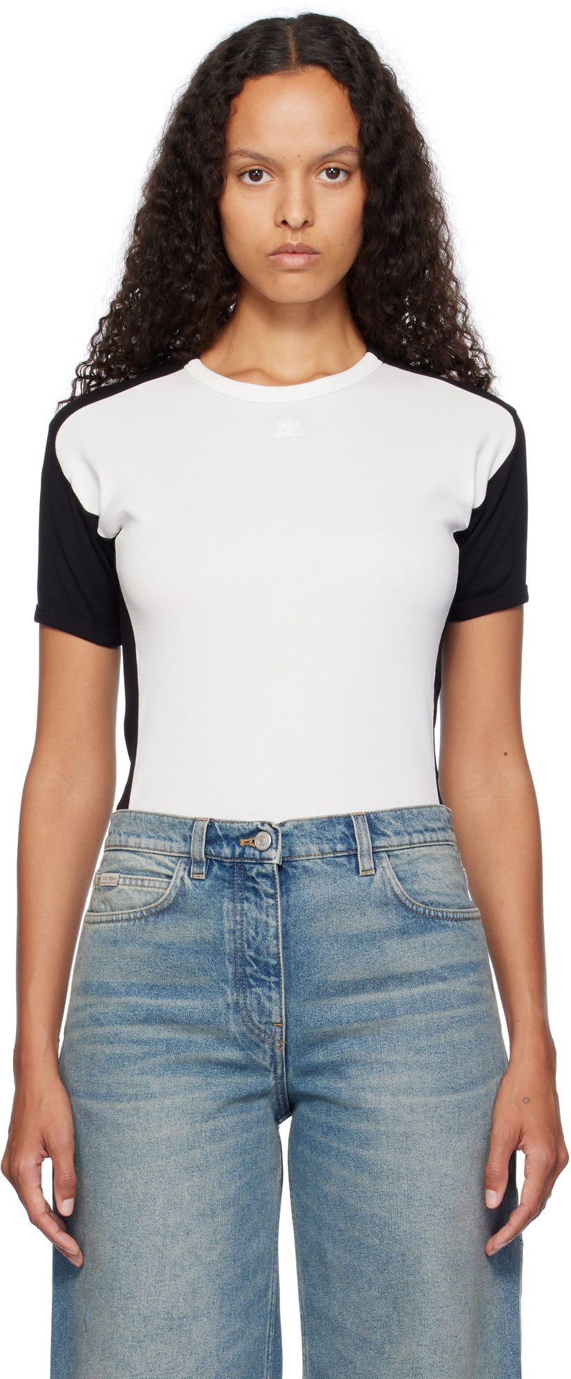 боди Courrèges Contrast Frame T-Shirt Бяло | 324JTS147JS0070