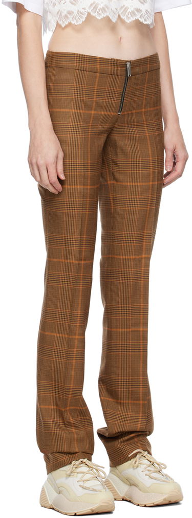 Панталони Stella McCartney Exposed Zip-Fly Glen Plaid Trousers Кафяво | 6401343CQ750, 1