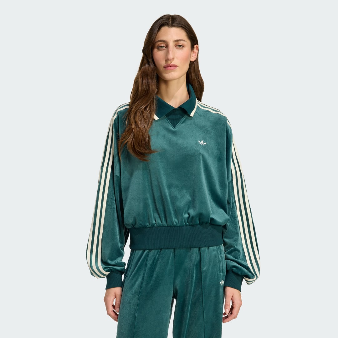 Суитчър adidas Originals adidas Originals X Liberty London Velour Polo Sweatshirt Зелено | JW5274, 0